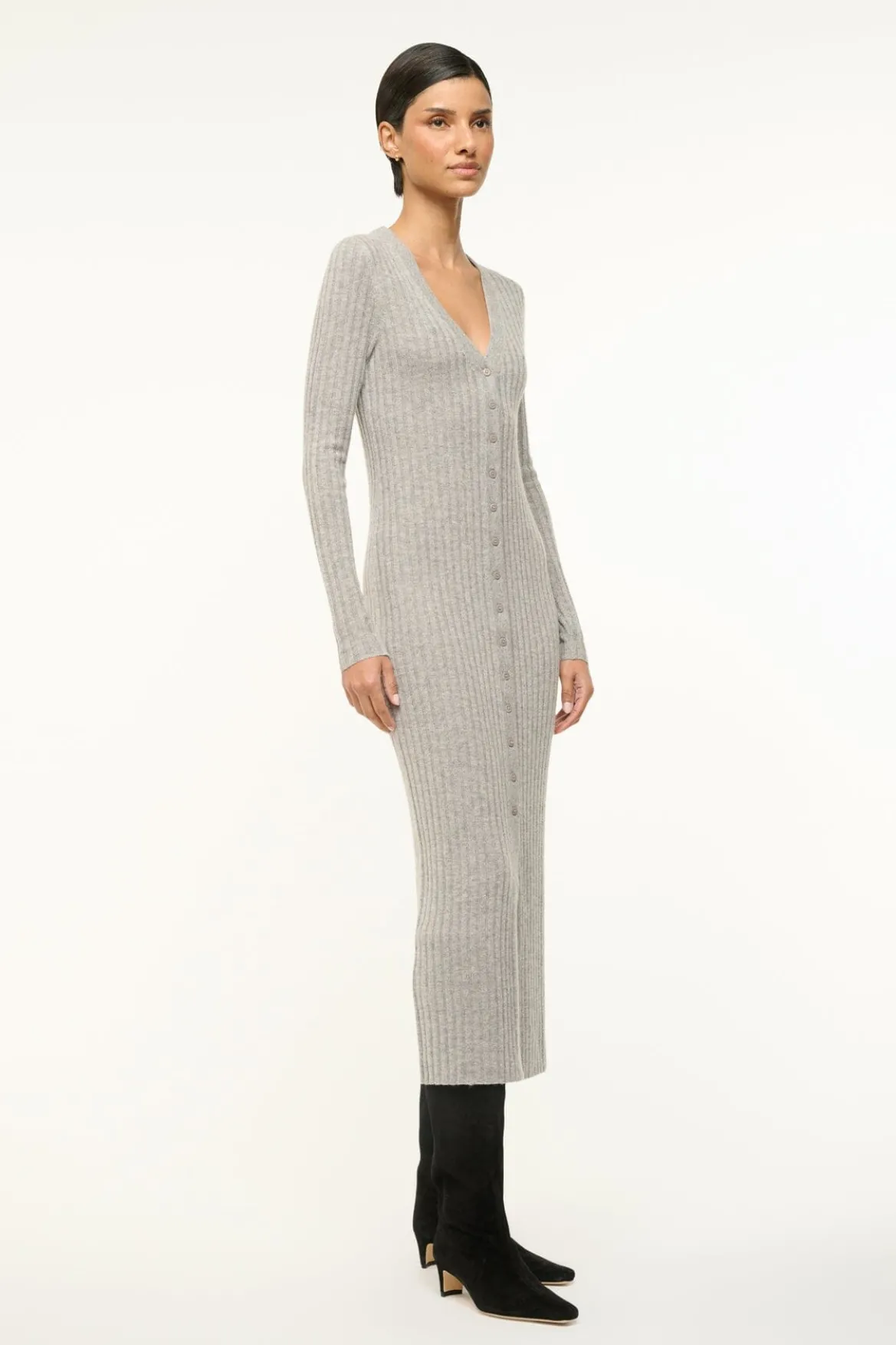 STAUD SHOKO CASHMERE SWEATER HEATHER GREY