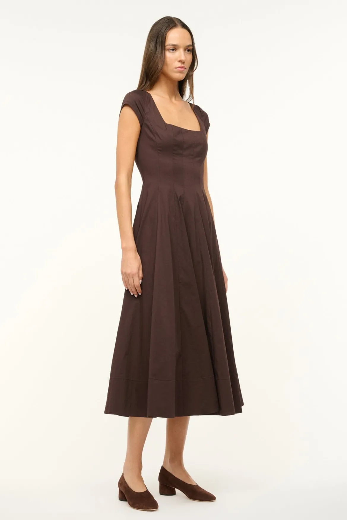 STAUD SHORT SLEEVE WELLS DRESS EARTH