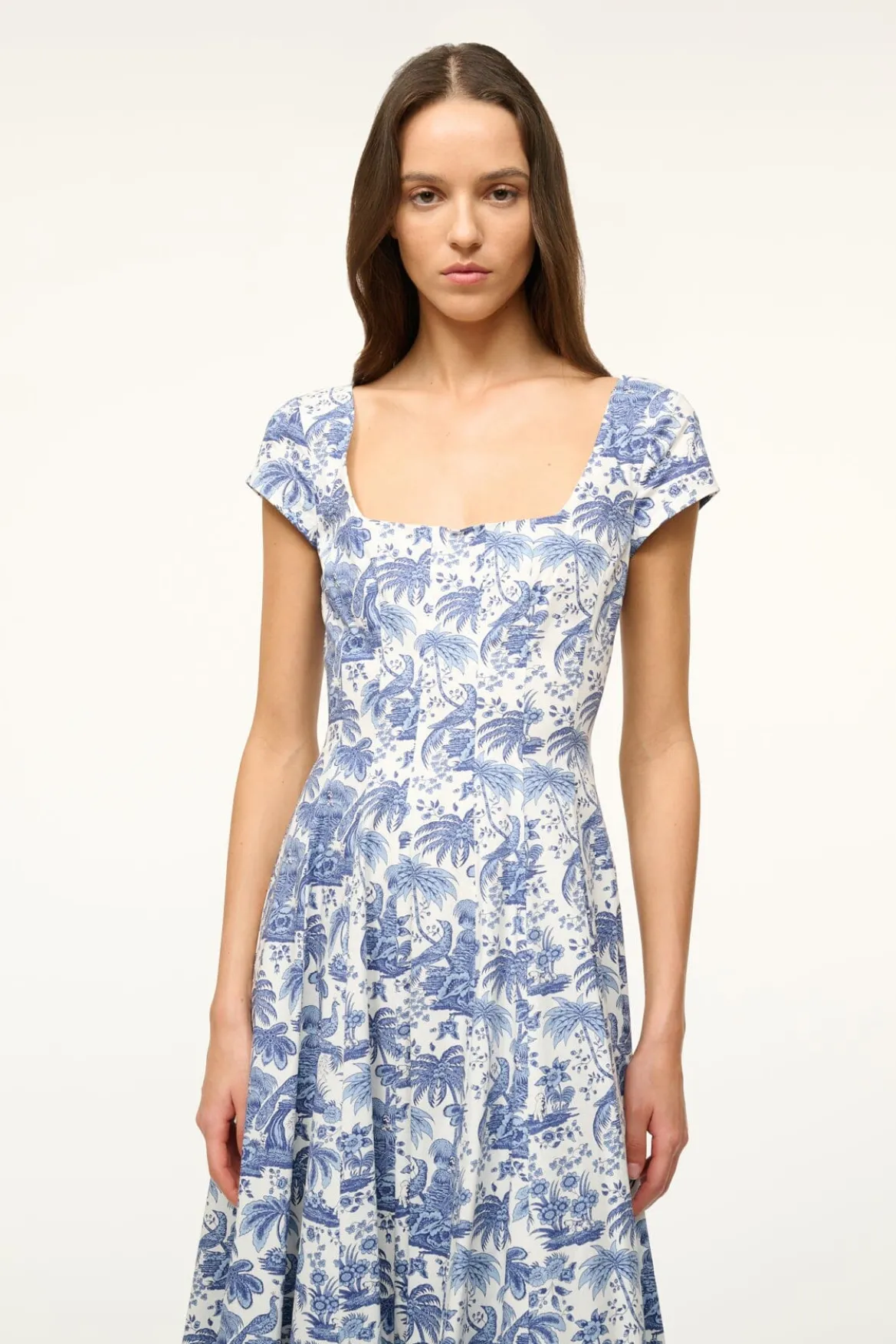 STAUD SHORT SLEEVE WELLS DRESS BLUE TOILE