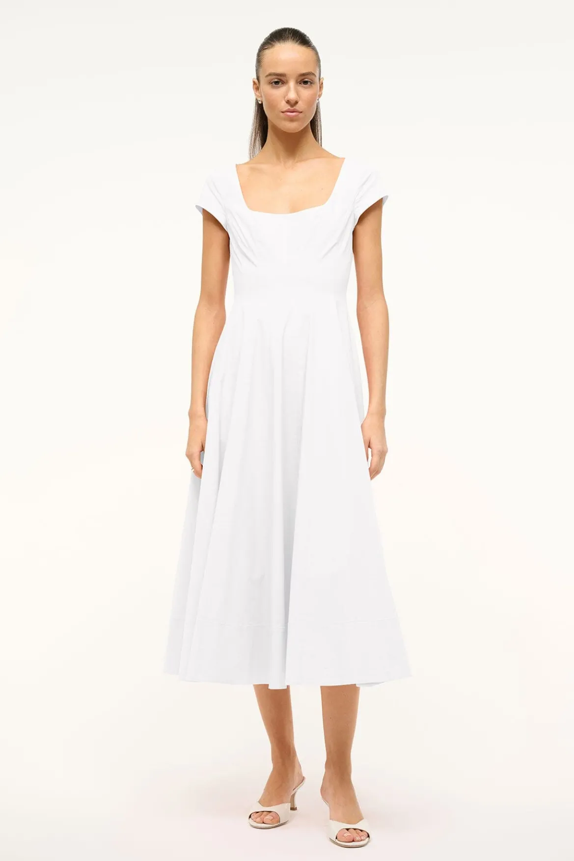 STAUD SHORT SLEEVE WELLS DRESS WHITE