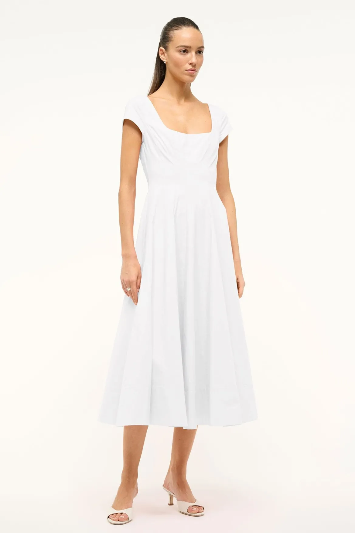STAUD SHORT SLEEVE WELLS DRESS WHITE