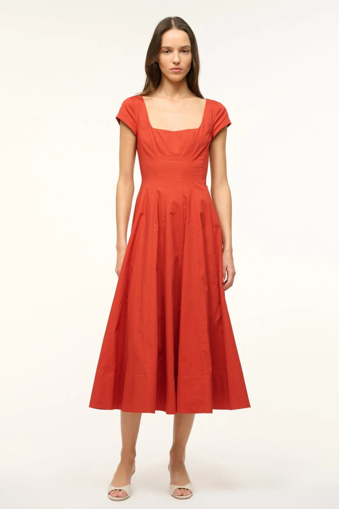 STAUD SHORT SLEEVE WELLS DRESS RUST