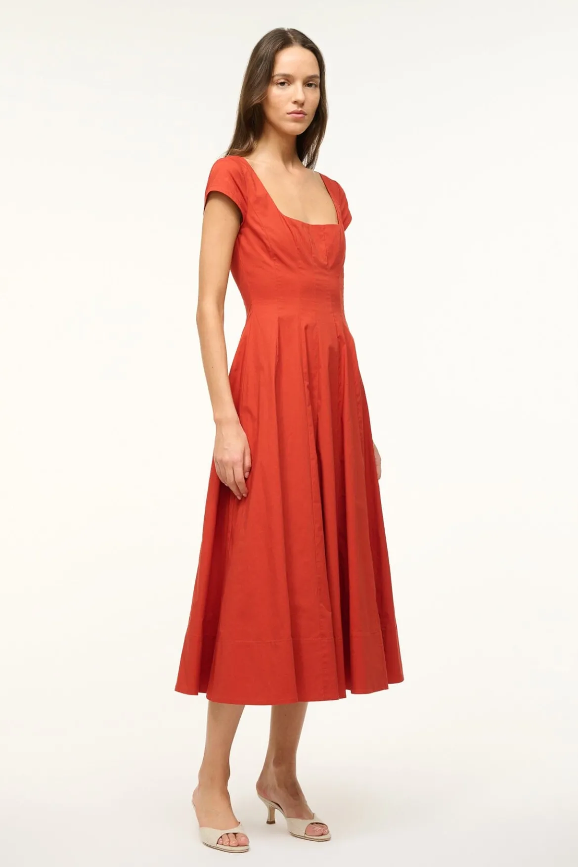 STAUD SHORT SLEEVE WELLS DRESS RUST