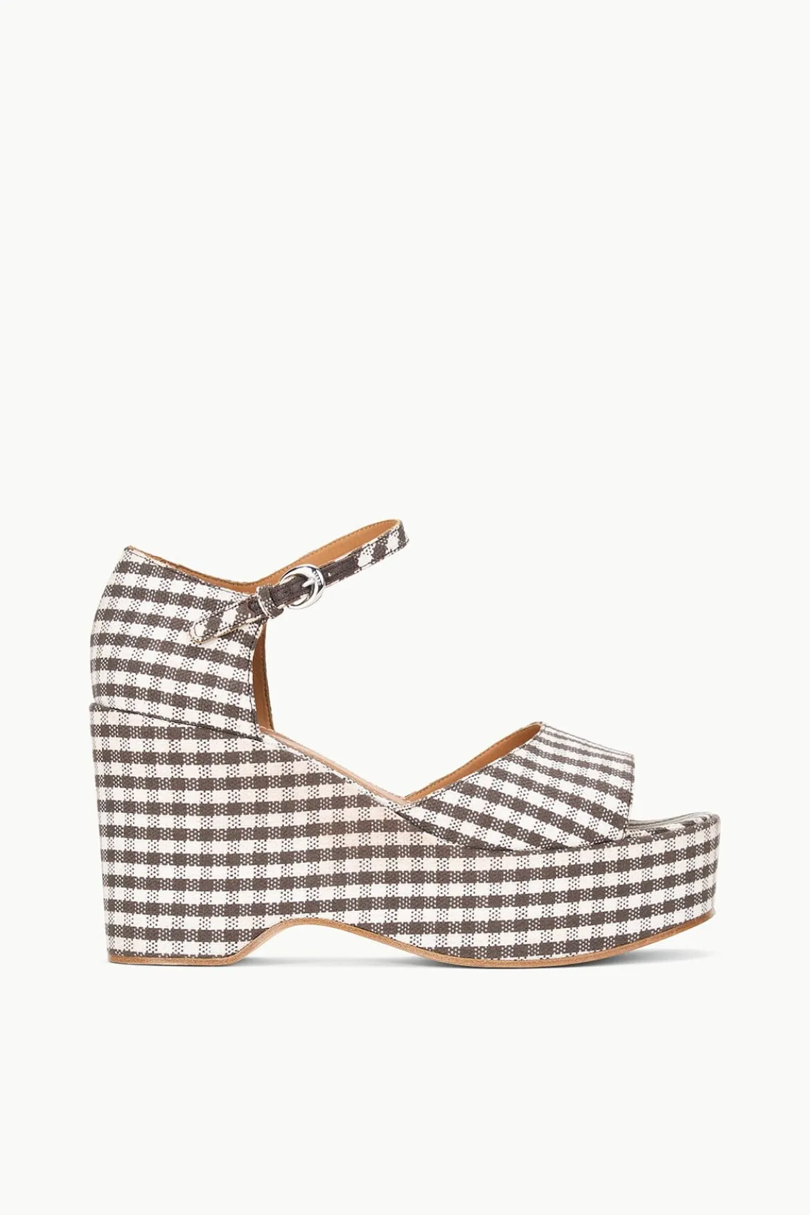 STAUD STELLA PLATFORM SANDAL DARK CHOCOLATE MICRO CHECK