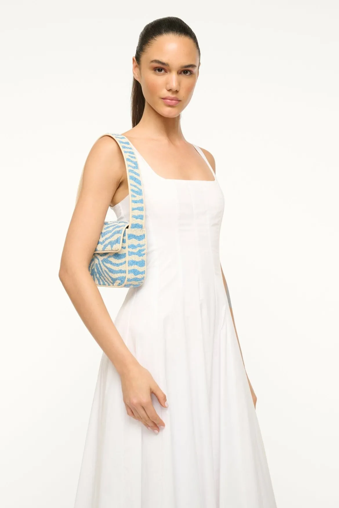STAUD TOMMY BEADED BAG | LIGHT BLUE CREAM