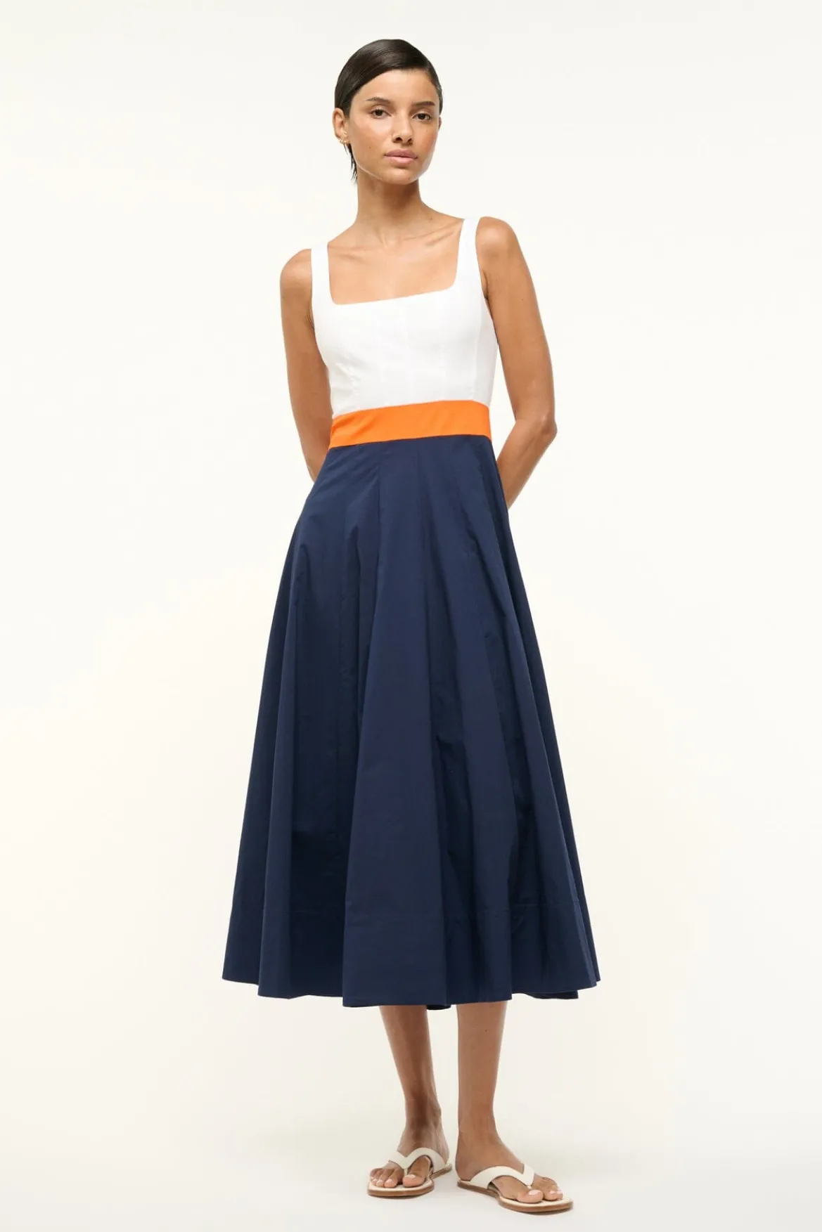 STAUD WELLS DRESS WHITE APRICOT NAVY