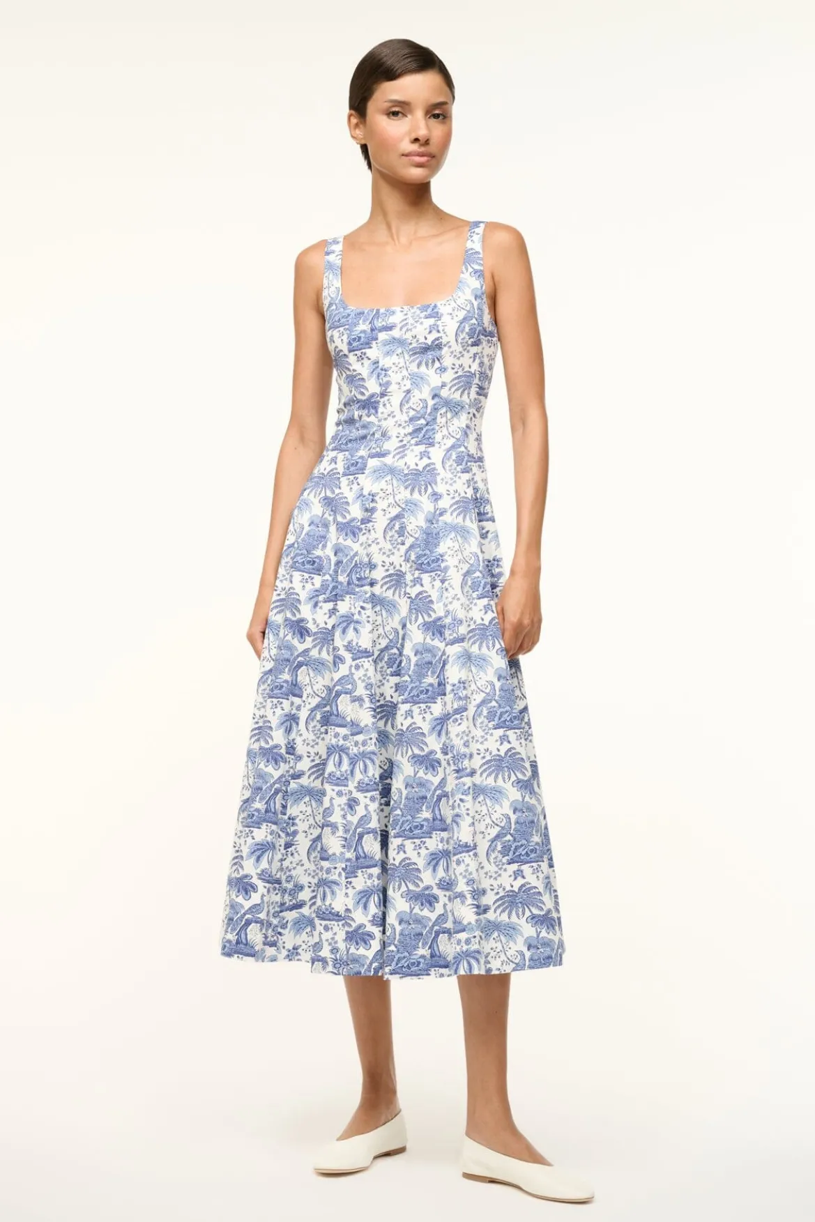 STAUD WELLS DRESS | CHINA BLUE TOILE