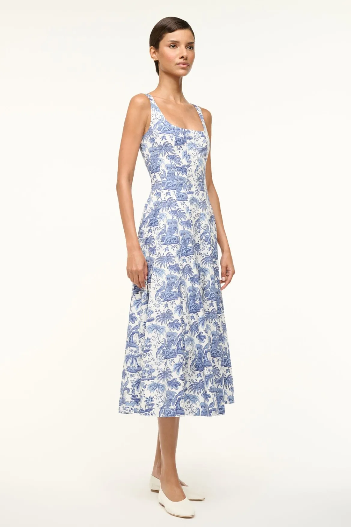 STAUD WELLS DRESS | CHINA BLUE TOILE