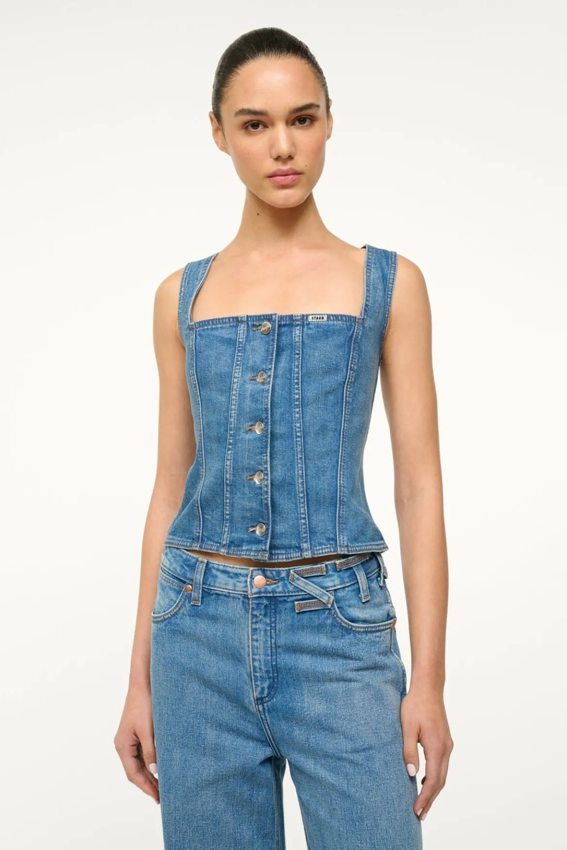 STAUD WRANGLER TRUCKER TOP INDIGO WASH